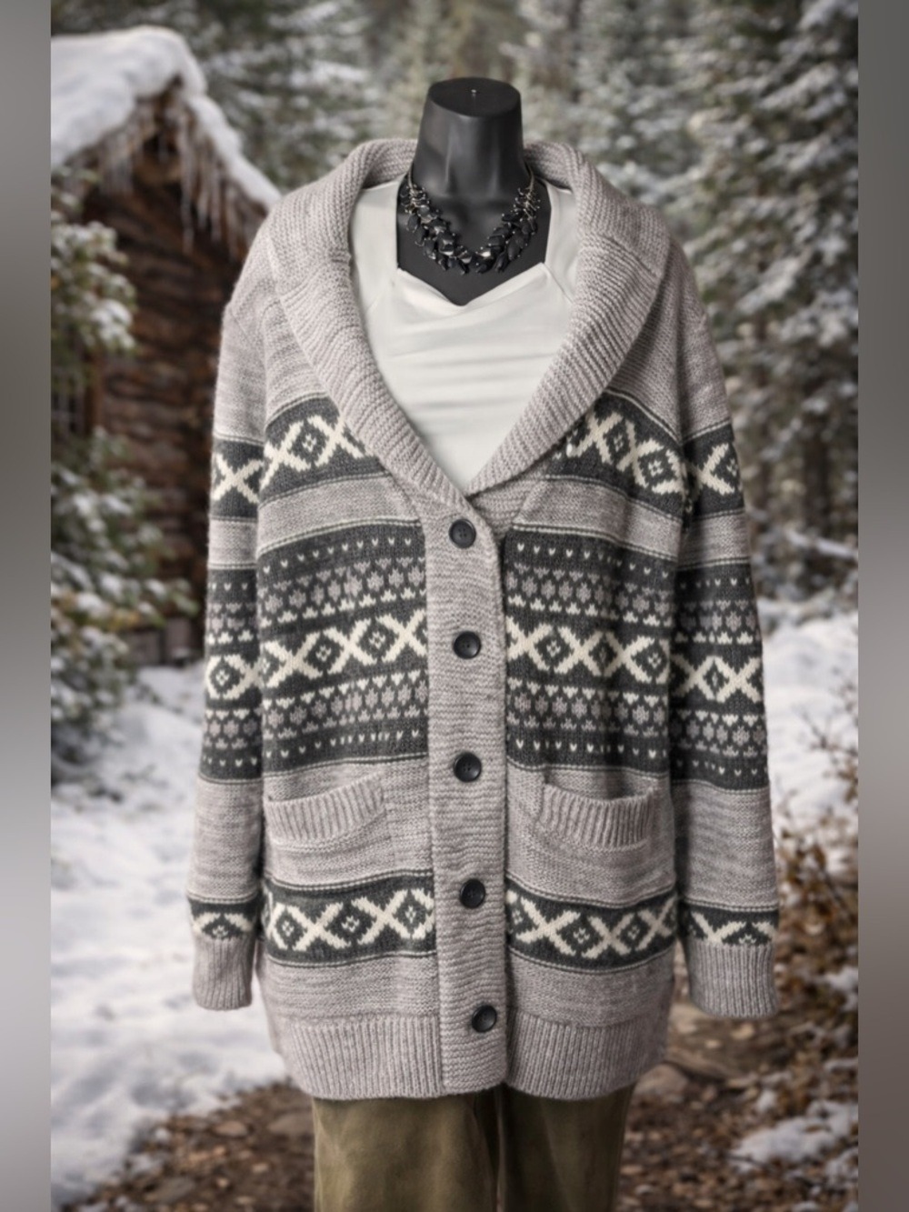 Vintage Sansara Nordic Fair Isle Cardigan Sweater XL Cozy Winter Cabin Unisex - Picture 1 of 17